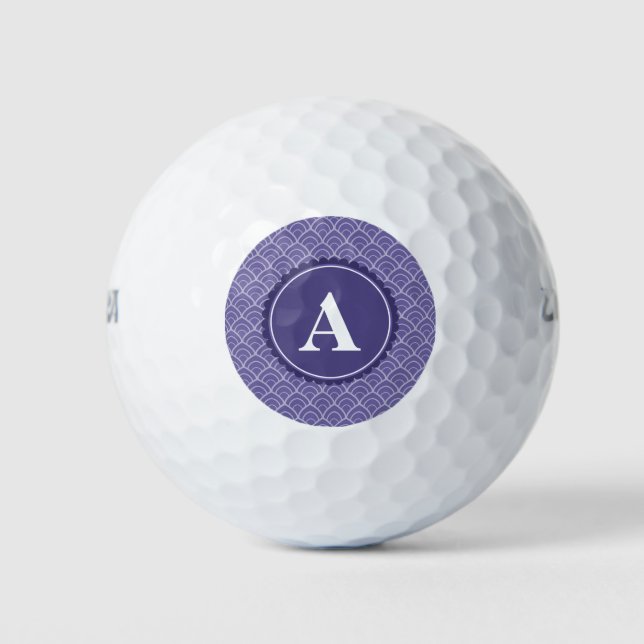 Purple White Monogram Pattern Golf Balls (Front)