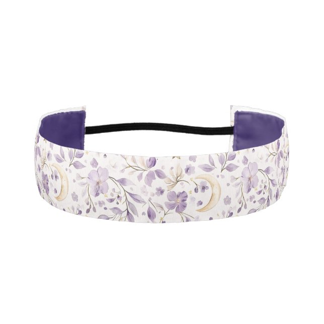 Purple White Moons & Stars Floral Athletic Headband (Front)