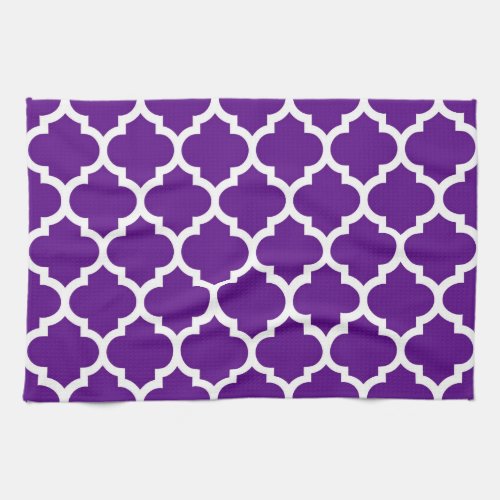 Purple White Moroccan Quatrefoil Pattern 5 Kitchen Towel