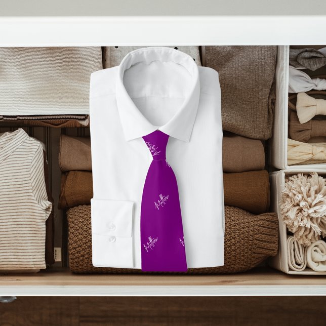 Purple white name pattern modern script neck tie (Creator Uploaded)