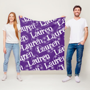 Purple & White Novelty Soccer Fleece Blanket