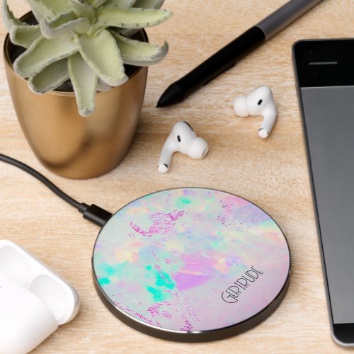 purple white opal stone wireless charger 