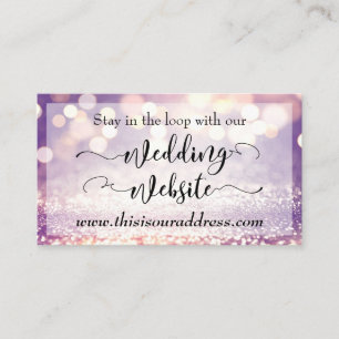 Purple White Orange Glitter Bokeh, Wedding Website Enclosure Card