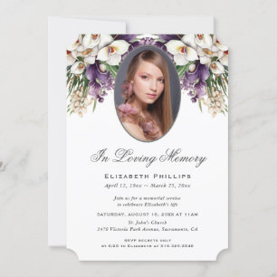 Purple White Orchid Photo Funeral In Loving Memory Invitation