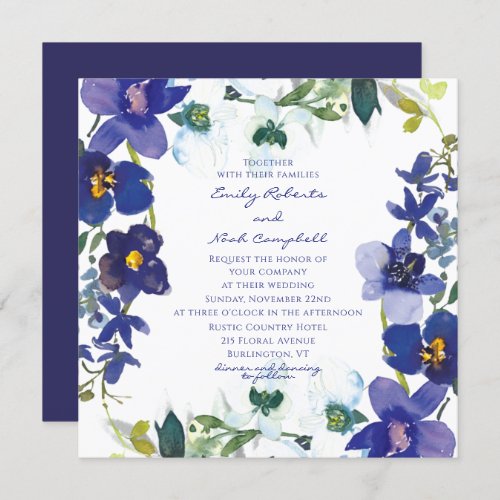 Purple  White Orchid Watercolor Floral Wedding Invitation