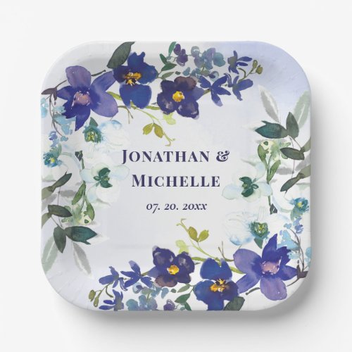 Purple  White Orchids Floral Watercolor Wedding Paper Plates