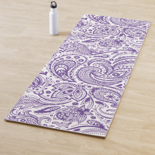 Purple & White Paisley Pattern Yoga Mat