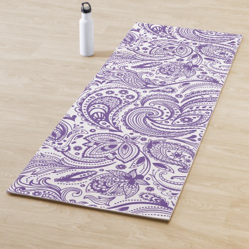 Purple  White Paisley Pattern Yoga Mat