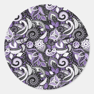 Purple White Paisley Print Elegant Birthday Party Classic Round Sticker