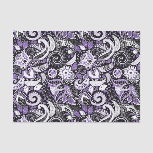 Purple White Paisley Print Elegant Birthday Party Tissue Paper (Front)