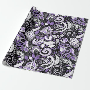 Purple White Paisley Print Elegant Birthday Party Wrapping Paper