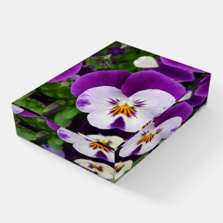 Purple white pansies paperweight