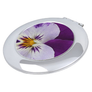 Purple white pansy cutout compact mirror