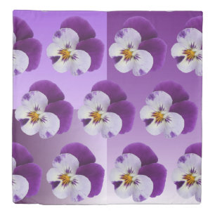Purple white pansy cutout duvet cover