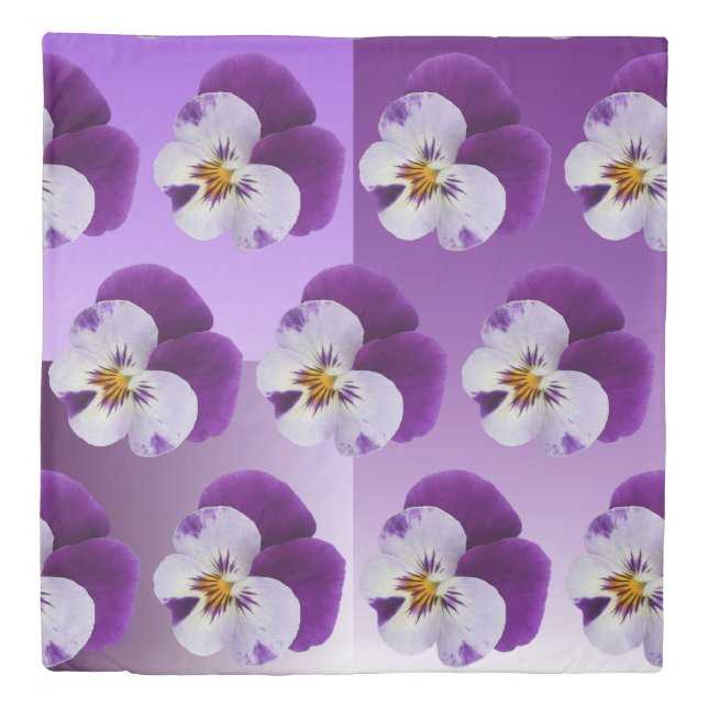 Purple white pansy cutout duvet cover (Front)