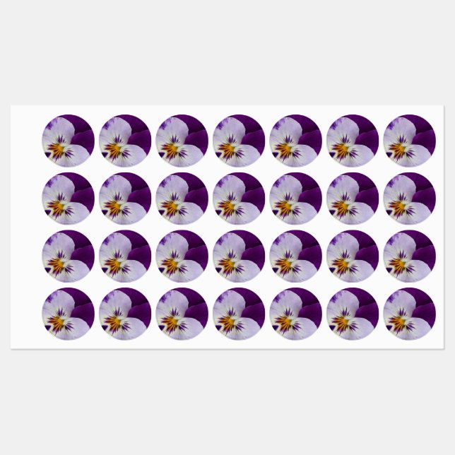 Purple white pansy cutout kids' labels (Sheet)