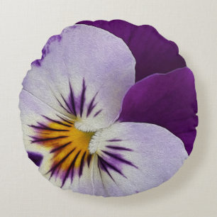 Purple white pansy cutout round pillow