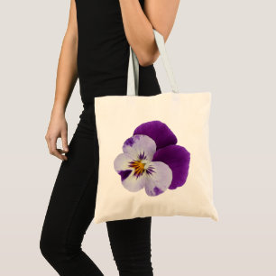 Purple white pansy cutout tote bag