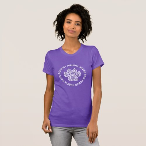Purple White Paw Animal Abuse Awareness With Text T_Shirt