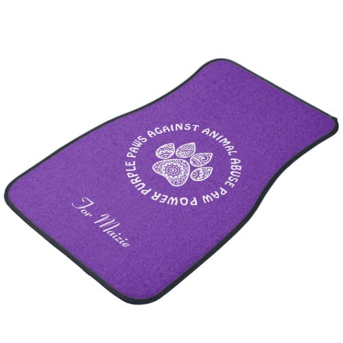 Purple  White Paw For Animal Abuse Awareness Car Floor Mat