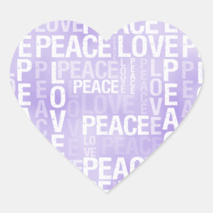Purple White Peace Love Heart Sticker