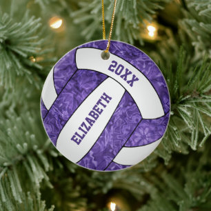 purple white personalized girls' volleyball ceramic ornament