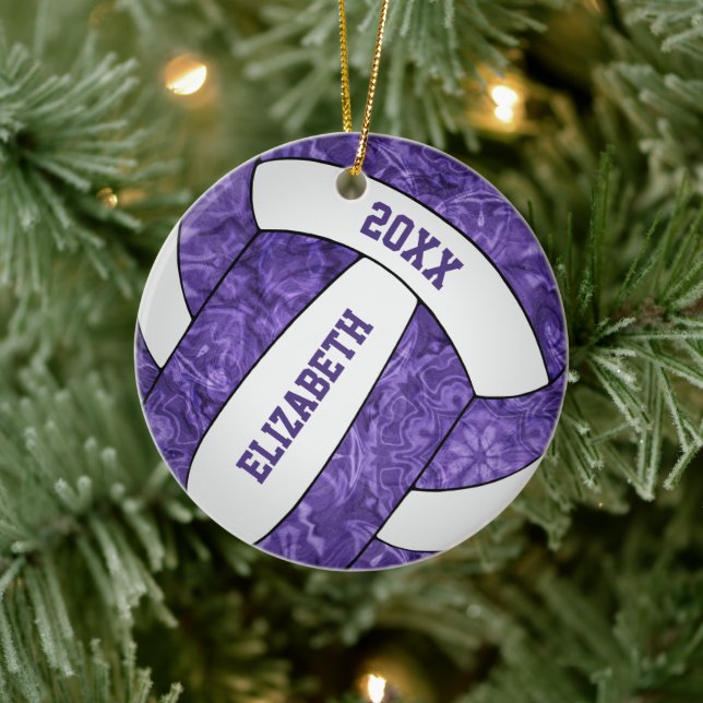 purple white personalized girls' volleyball ceramic ornament (Tree)