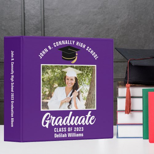 Purple White Personalized Graduation Photo Album 3 Ring Binder