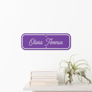 Purple & White Personalized Kids Name Street Metal Sign
