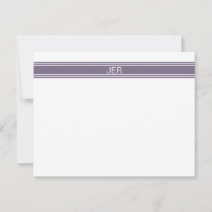 Purple White Personalized Monogram Name Initials Note Card
