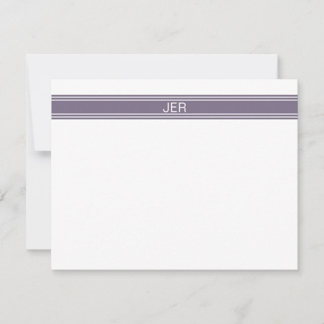 Purple White Personalized Monogram Name Initials Note Card (Front)