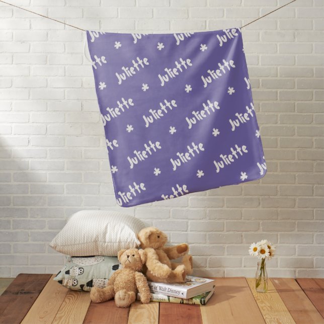 Purple White Personalized Name Repeating  Baby Blanket (In Situ)