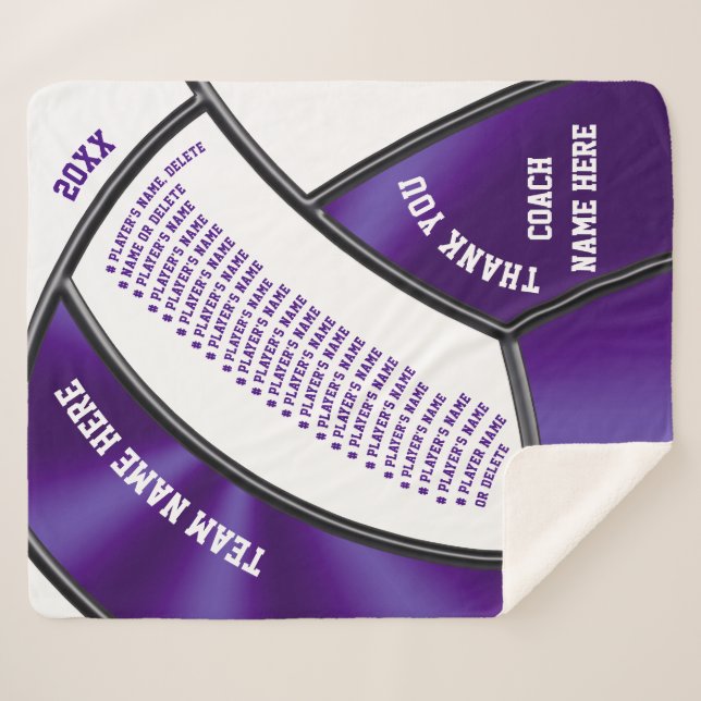 Purple, White Personalized Volleyball Coach Gifts Sherpa Blanket (Front (Horizontal))
