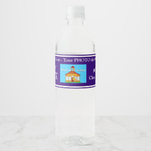 Purple, White Photo and Text Water Bottle Labels