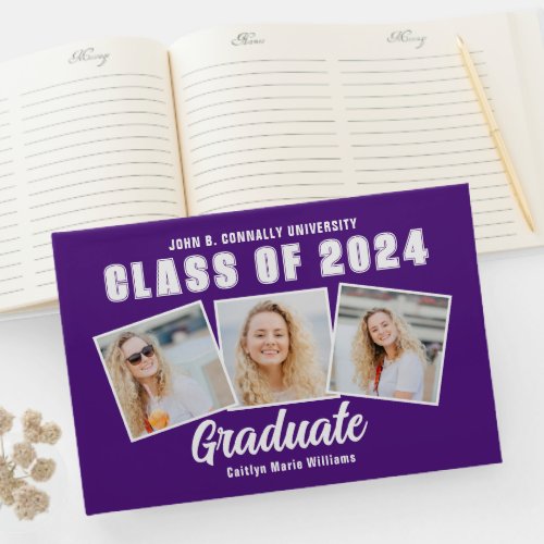 Purple White Photo Class of 2024 Graduation Guest Book