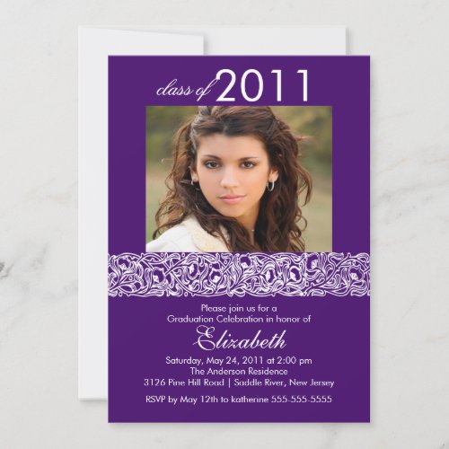 Purple  White Photo Graduation Invitation