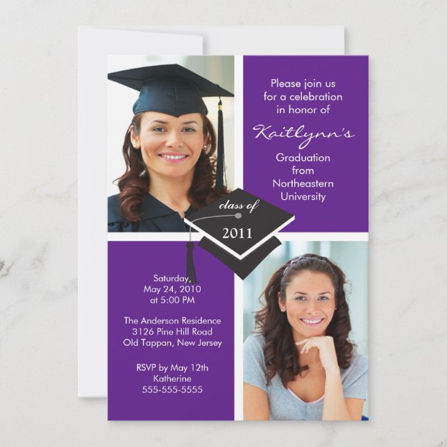 Purple & White Photo Graduation Invitation (Front)