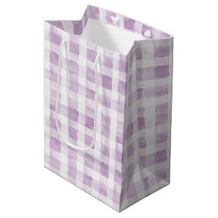 Purple White Plaid Stripes Medium Gift Bag
