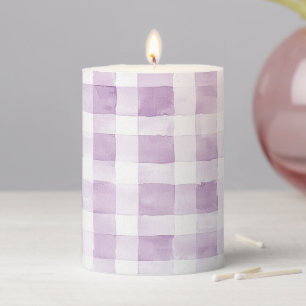 Purple White Plaid Stripes Pillar Candle