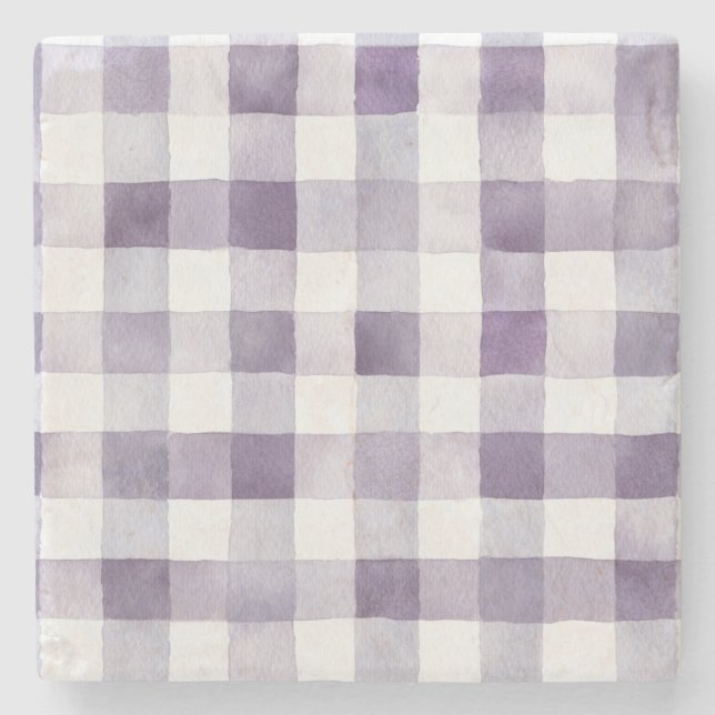Purple White Plaid Stripes Stone Coaster (Front)