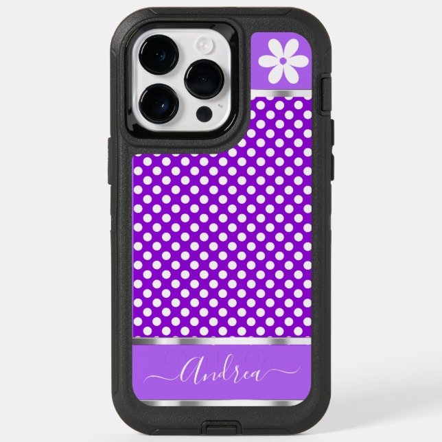 Purple White Polka Dot iPhone 14 Pro Max Case (Back)