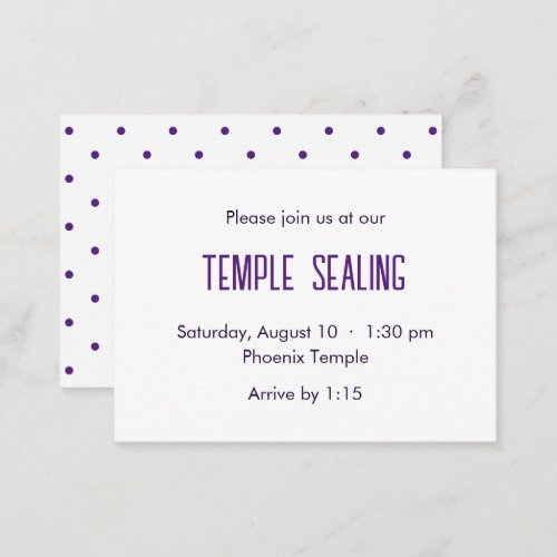 Purple  White Polka Dot Temple Sealing Invitation