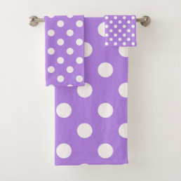 Purple &amp; White Polka Dots Dot Bath Towel Set