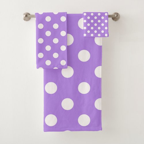 Purple  White Polka Dots Dot Bath Towel Set