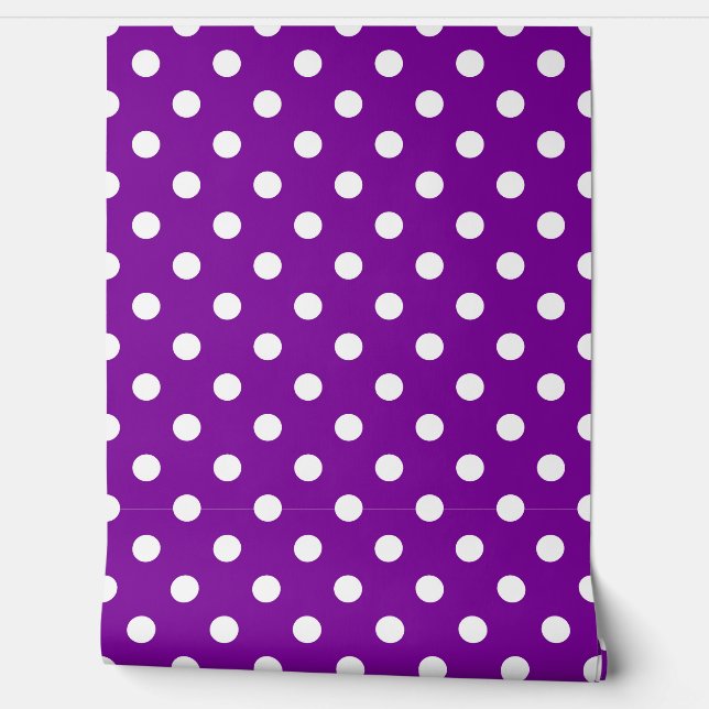Purple White Polka Dots Pattern Wall Decor Wallpaper (Unrolling)