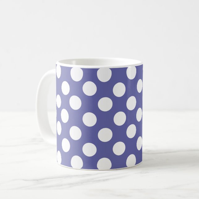 purple white polka dots periwinkle coffee mug (Front Left)