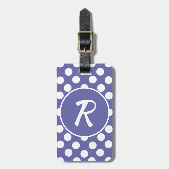 purple white polka dots periwinkle Lug Luggage Tag (Front Vertical)