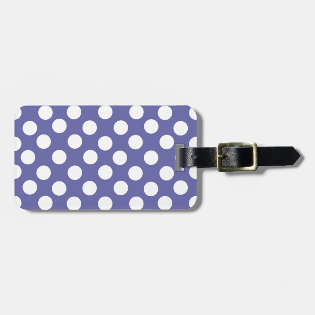 purple white polka dots periwinkle luggage tag (Front Horizontal)