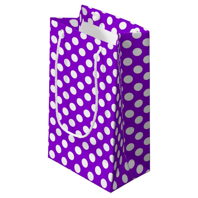 Purple & White Polka Dots Small Gift Bag (Front Angled)
