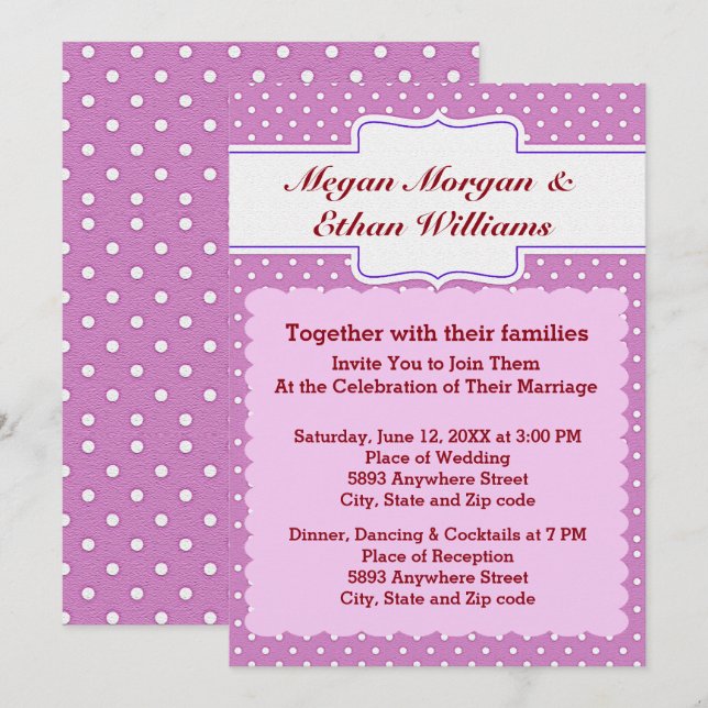 Purple & White Polka Dots Wedding Invitation (Front/Back)